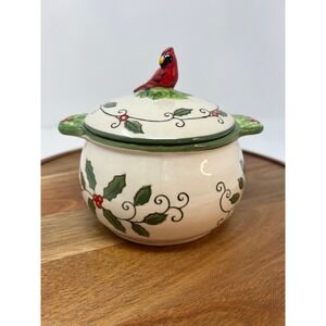 Temptations Presentable Ovenware Cardinal Holly Sugar Bowl with Lid
